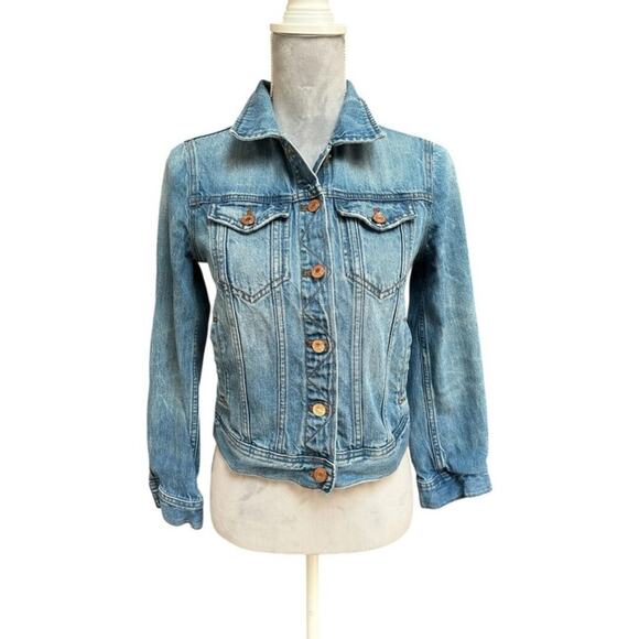 J.Crew Jeans Classic Blue Denim Jacket – Medium Wash Fitted Style Size XS/S - Picture 1 of 6